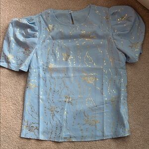 SHEIN Elegant Blue Blouse with Gold Accents